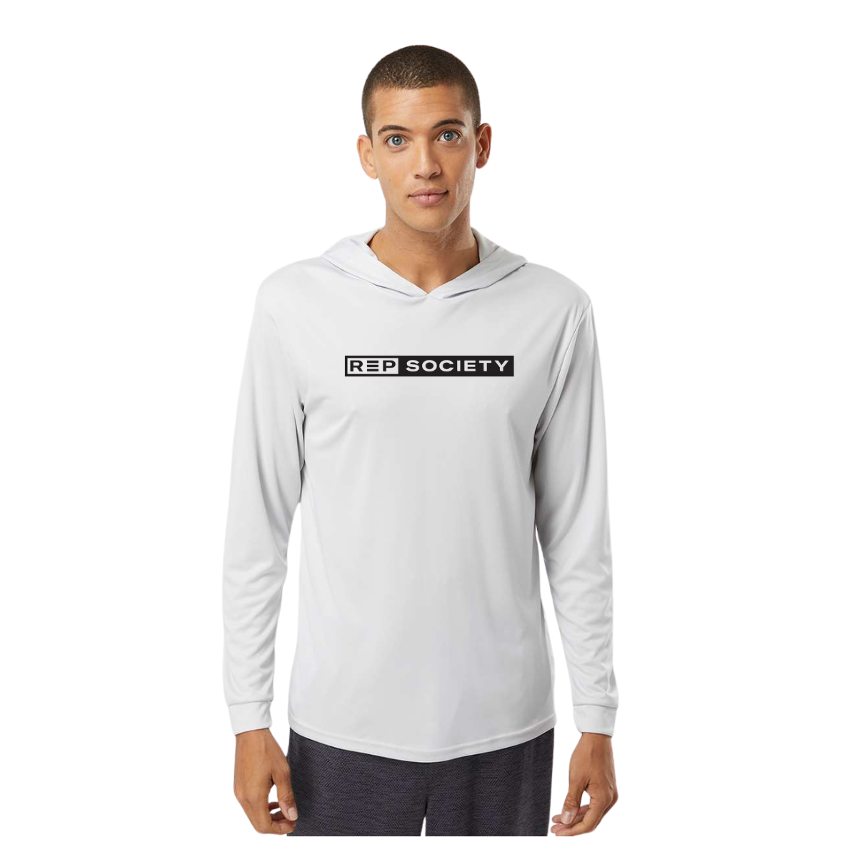 Rep Society Performance Long Sleeve Hooded T-Shirt - Aluminum - Unisex