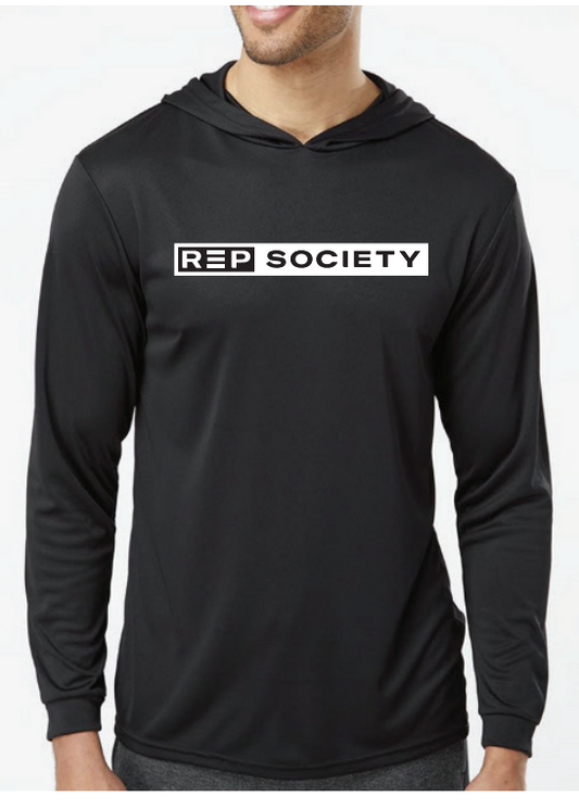 Rep Society Performance Long Sleeve Hooded T-Shirt - Black - Unisex